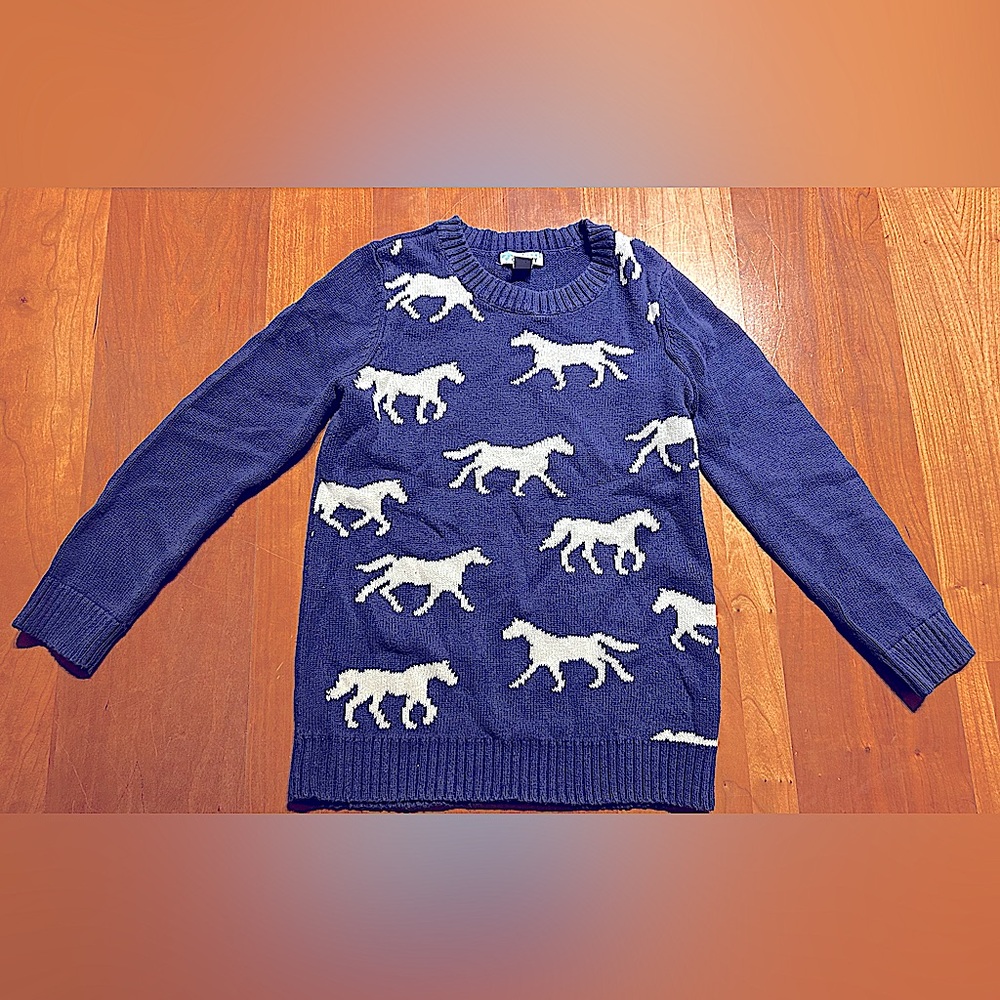Old Navy Kid’s Blue Sweater with White Horse Design size 8